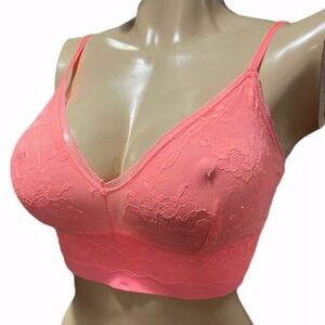 Victoria’s Secret The Lounge lace unlined long bralette bra coral Xsmall